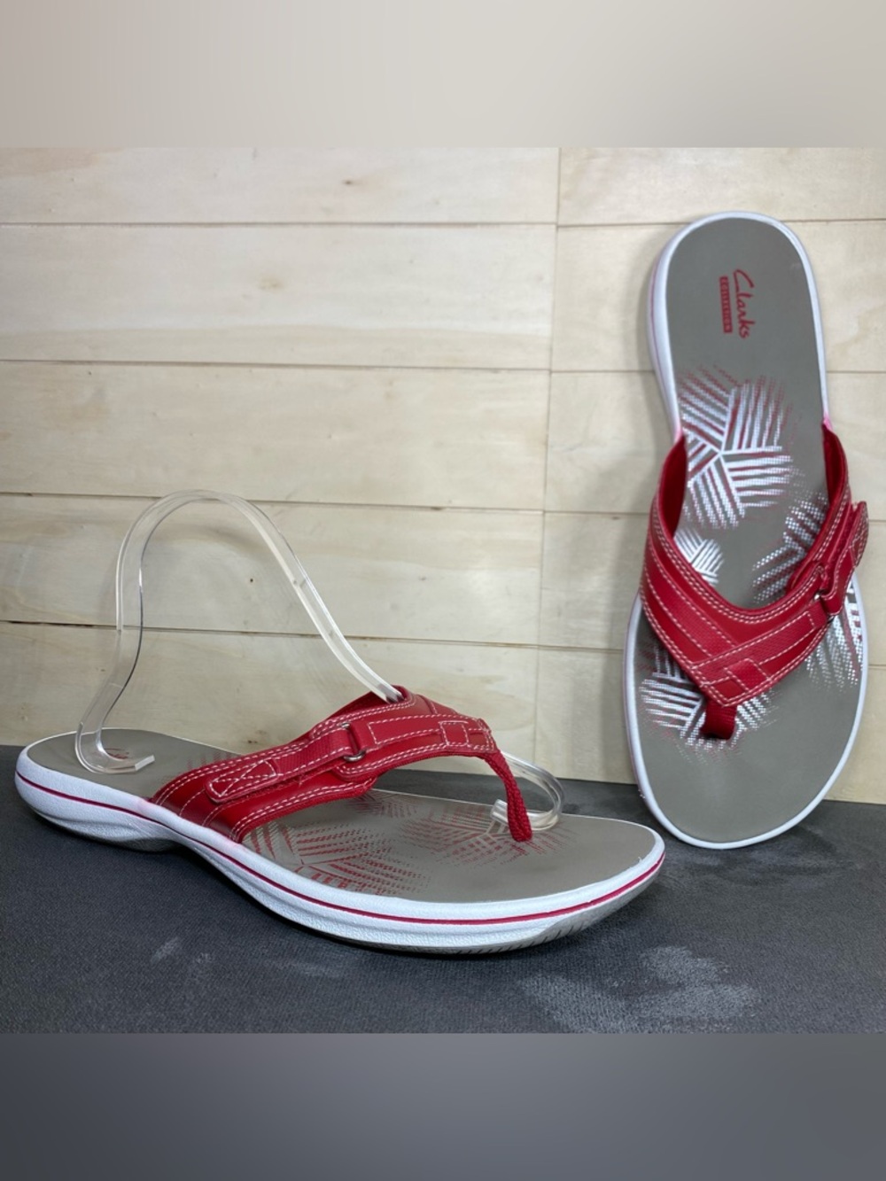 Clarks Breeze Sea Sandals Red White Grey Women's Size 11 Shoes Flip-Flops - Picture 11 of 11